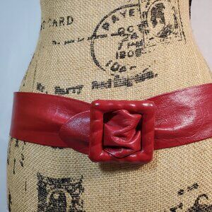 Vintage OBI Style Women’s Soft Red Leather Buckle Waist Belt